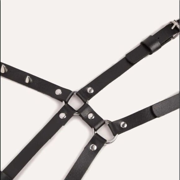 PU Leather Waist Studded Body Harness Strap Belt - Picture 3 of 5